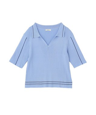 earth music&ecology 【予約】ラインカラーポロニット ブルー