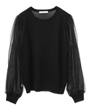 Green Parks 袖チュールマジョリカドッキングニットプルオーバー Black