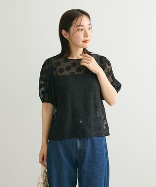 Green Parks ・ＥＬＥＮＣＡＲＥ　ＤＵＥ　フラワージャカードブラウス Black