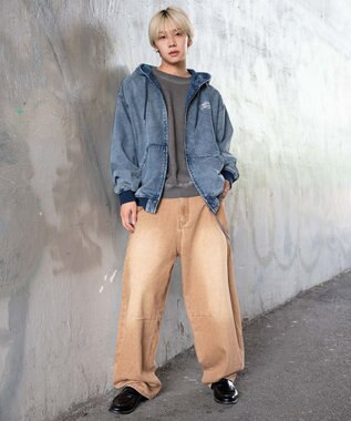 WEGO 【ユニセックス着用ITEM/MLサイズ展開】ワーカーズフードブルゾン デニム淡加工色