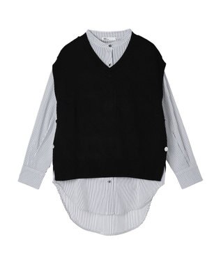 CRAFT STANDARD BOUTIQUE 【洗える】ニットベスト+バンドカラーシャツ-SET Black