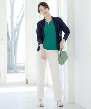 Tiaclasse L 【洗える】ボタンニットトップス ターコイズ