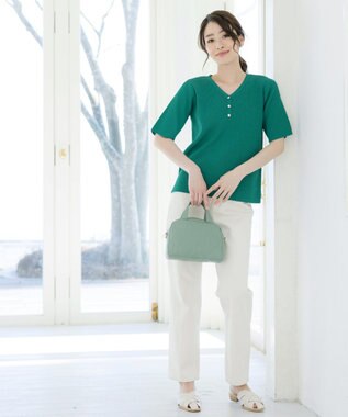 Tiaclasse 【洗える】ボタンニットトップス ターコイズ