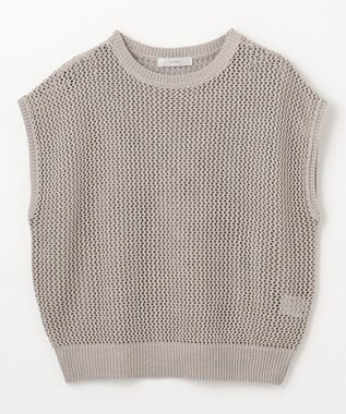 ANY フレンチスリーブメッシュニット グレージュ×ゴールド