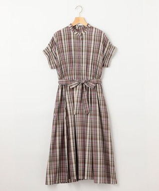 組曲 【リボンタイ付き】シアーツイルチェック ワンピース ベージュ系3
