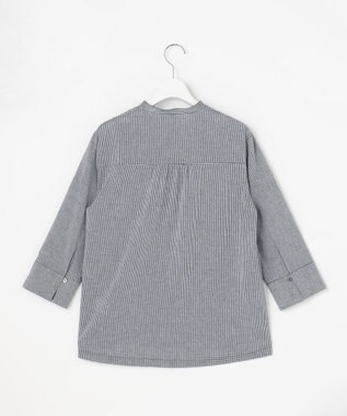 J.PRESS LADIES リネンminiチェック バンドカラー ブラウス ネイビーギンガム系