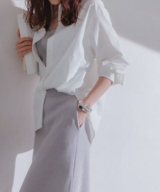 UNFILO 【MAG×スタイリストコラボ】イージーケアシャツ×ラメIラインスカート オフ×シルバー