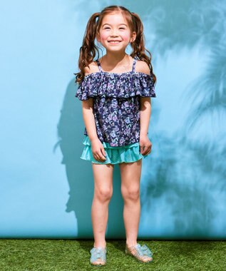 ANY KIDS 花柄×ドット柄 セパレート 水着 ネイビー花柄×ミントドット