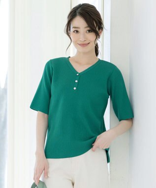 Tiaclasse 【洗える】ボタンニットトップス ターコイズ