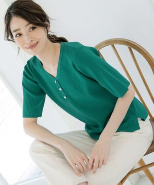 Tiaclasse 【洗える】ボタンニットトップス ターコイズ