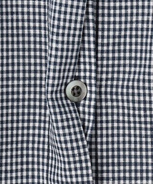 J.PRESS LADIES リネンminiチェック バンドカラー ブラウス ネイビーギンガム系