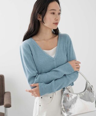 WEGO カラーリブショートカーデ ブルー