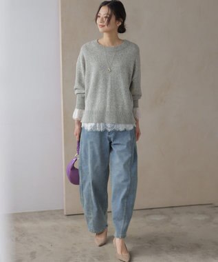 組曲 レースコンビ ロングTシャツ ホワイト系