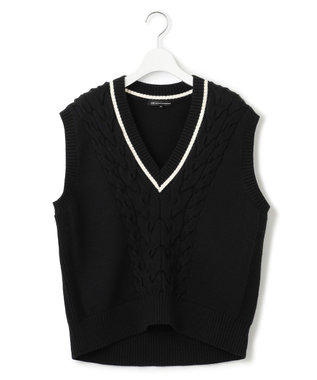 23区 L 【洗える】コットンリリー Vネック ベスト ブラック系