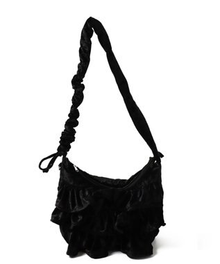 WEGO ベロアフリルギャザーショルダー ブラック