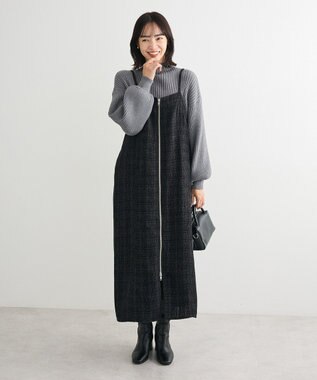 Green Parks フロントＺＩＰツイードキャミワンピース Black