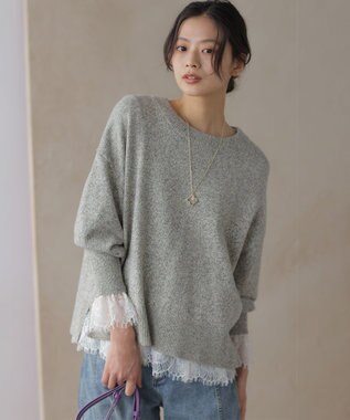 組曲 レースコンビ ロングTシャツ ホワイト系