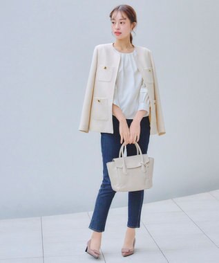 Tiaclasse L 【洗える】袖レースはさみこみシャツ オフホワイト