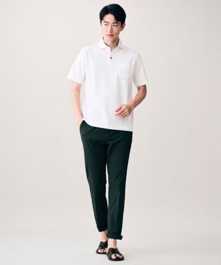 JOSEPH ABBOUD 【ウエストも伸びる夏パンツ!/ストレッチ/軽量/Eco撥水/オーガニックコットン使用】マイクロピケストレッチ パンツ ダークグリーン系