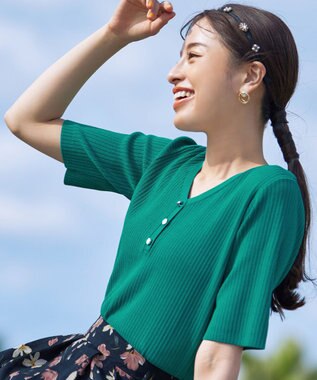 Tiaclasse 【洗える】ボタンニットトップス ターコイズ