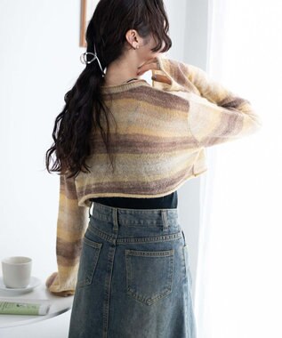 WEGO 段染めボーダーショートニット ブラウン
