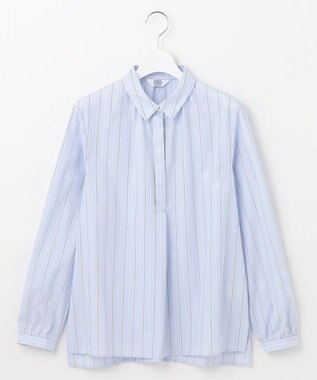 J.PRESS LADIES L 【洗える】ランダムストライプ シャツカラー ブラウス サックスブルー系1