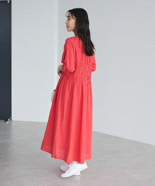 CRAFT STANDARD BOUTIQUE インド製 ハーフスリーブシャーリングワンピース Red
