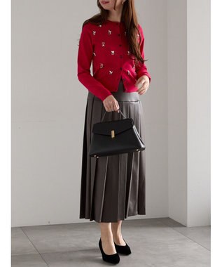 Te chichi ビジューニットコンパクトカーディガン レッド