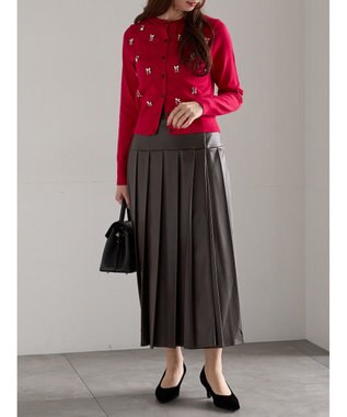 Te chichi ビジューニットコンパクトカーディガン レッド