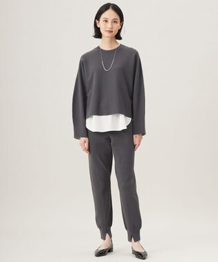 自由区 S 【セットアップ対応・洗える】レーヨンストレッチニットジョグ パンツ ダークグレー