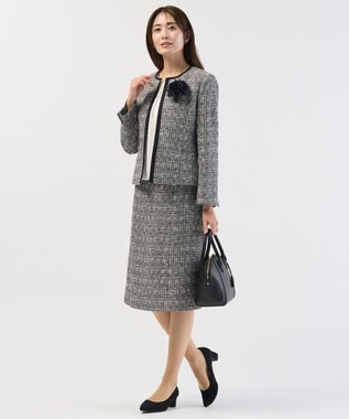 J.PRESS LADIES 【セットアップ対応】ファンシーツイード ノーカラー ジャケット ブラックミックス系
