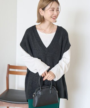 AMERICAN HOLIC ラメ入りＶネックニットベスト Black