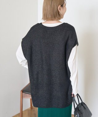 AMERICAN HOLIC ラメ入りＶネックニットベスト Black
