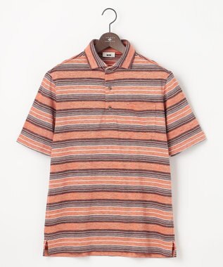 JOSEPH ABBOUD 【キングサイズ・吸水速乾】リネンマルチボーダー ポロシャツ オレンジ系2
