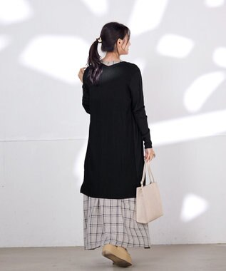 Tiaclasse 【洗える】バックリブプリーツ編みロングカーディガン ブラック