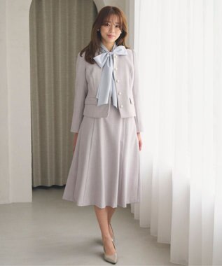 Feroux 【新色追加・洗える】ボリューム リボンタイ ブラウス ライトグレー系