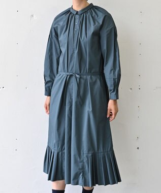 muuc 〈オーガニックコットン〉〈コットンブロード生地〉〈カラーにより異なる生地〉〈通年着られる〉コットン裾プリ ーツ 前開き ワンピース ブルーグリーン