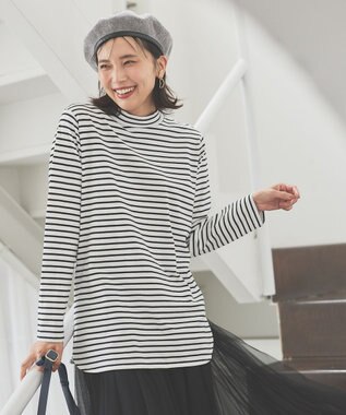 ANY モックネックプルオーバー ボーダー