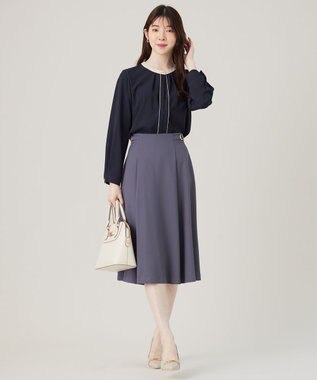 ANY SIS S 【洗える】フロントタック ブラウス ネイビー×アイボリー