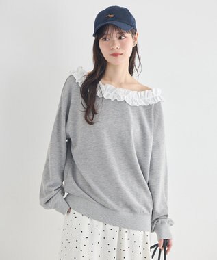 earth music&ecology フリルオフショルウラケスウェット Gray Mixture