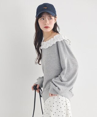 earth music&ecology フリルオフショルウラケスウェット Gray Mixture