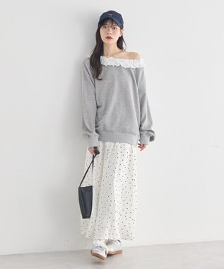 earth music&ecology フリルオフショルウラケスウェット Gray Mixture