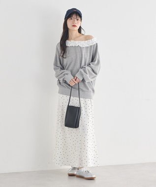 earth music&ecology フリルオフショルウラケスウェット Gray Mixture