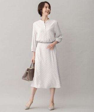 自由区 【セット可/洗える】ダブルスクエアプリント バンドカラーブラウス アイボリー系5