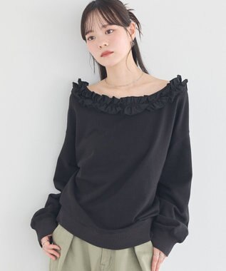 earth music&ecology フリルオフショルウラケスウェット Black