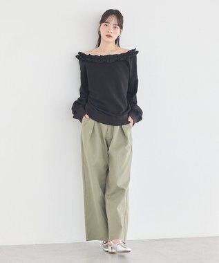 earth music&ecology フリルオフショルウラケスウェット Black