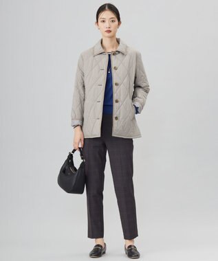 J.PRESS LADIES L 【洗える】T/Rアルガンシルクチェック テーパード パンツ グレーチェック系