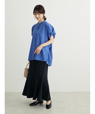 Green Parks ドット柄タックスリーブブラウス Blue