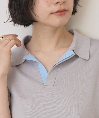 AMERICAN HOLIC 襟付き配色ニット Gray