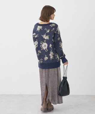 earth music&ecology フラワージャガードラメシャギーカーディガン Navy